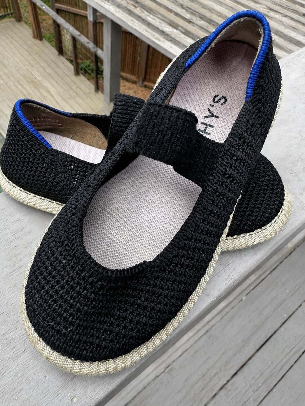 Rothy's Girls' Mini Mary Jane 10C in Black Raffia-Knit